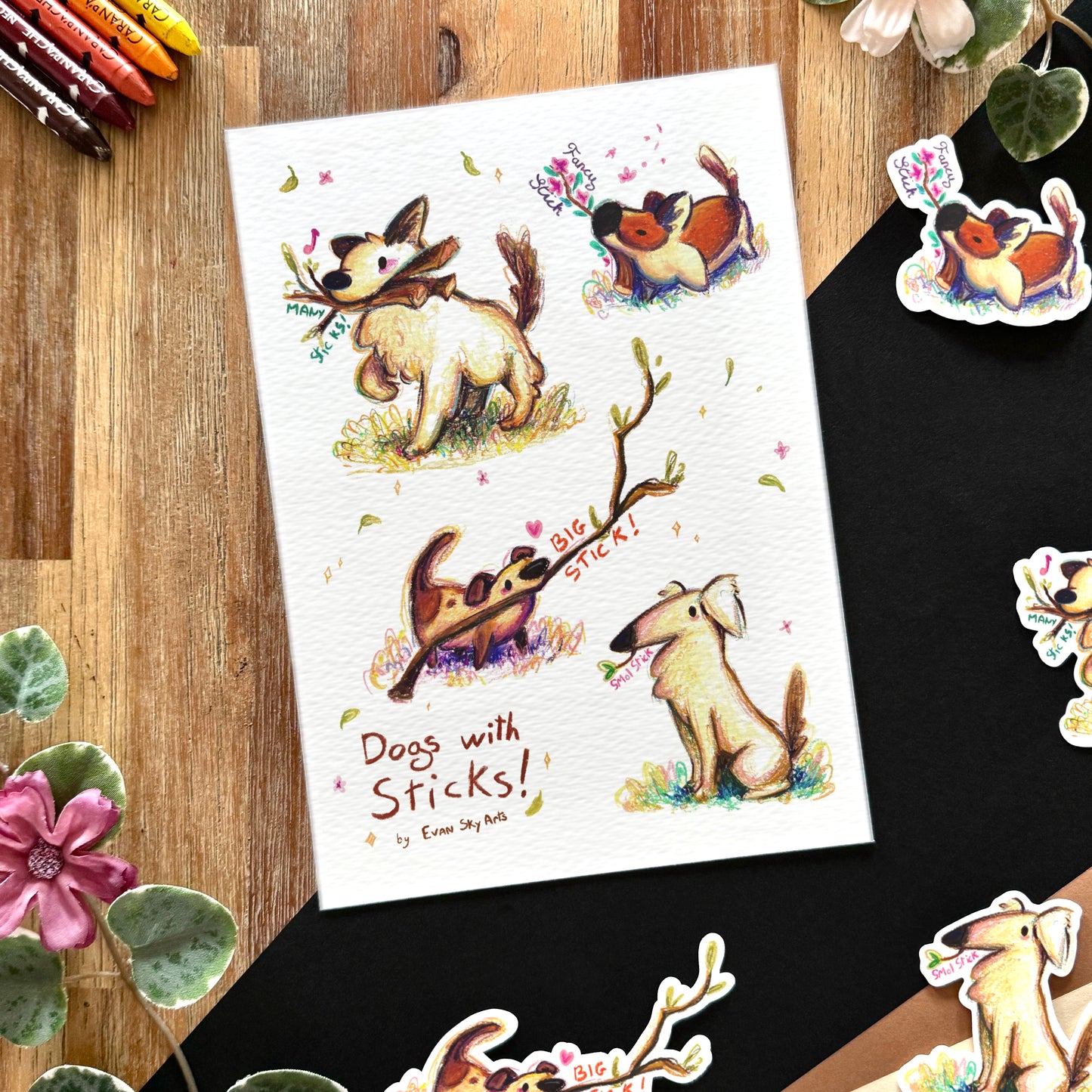 « Dogs with Sticks! » Print