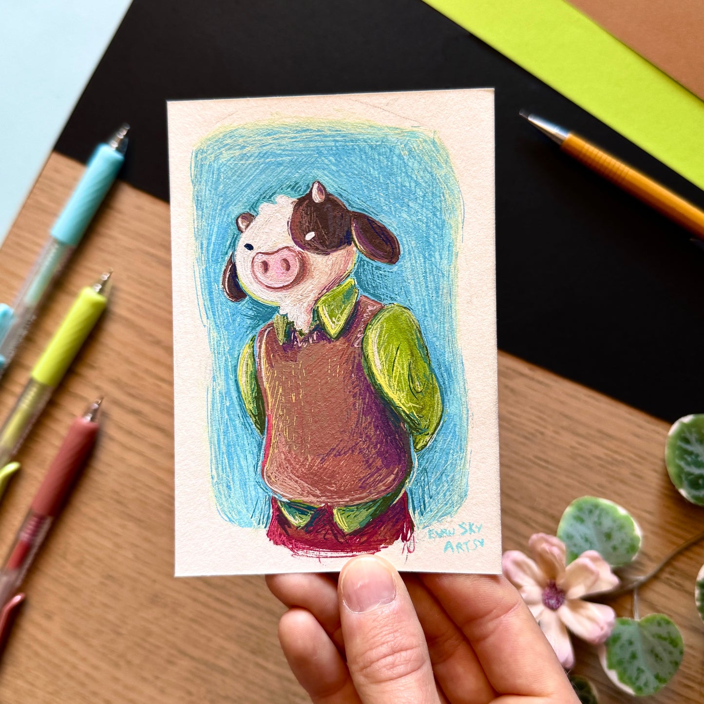 Illustration Originale: Vache Sérieuse