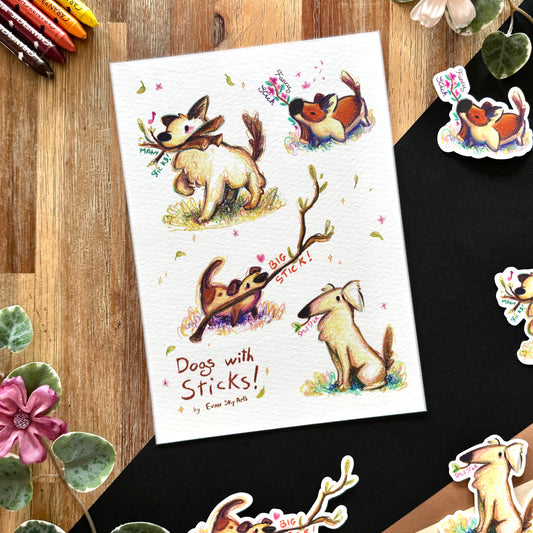 « Dogs with Sticks! » Print