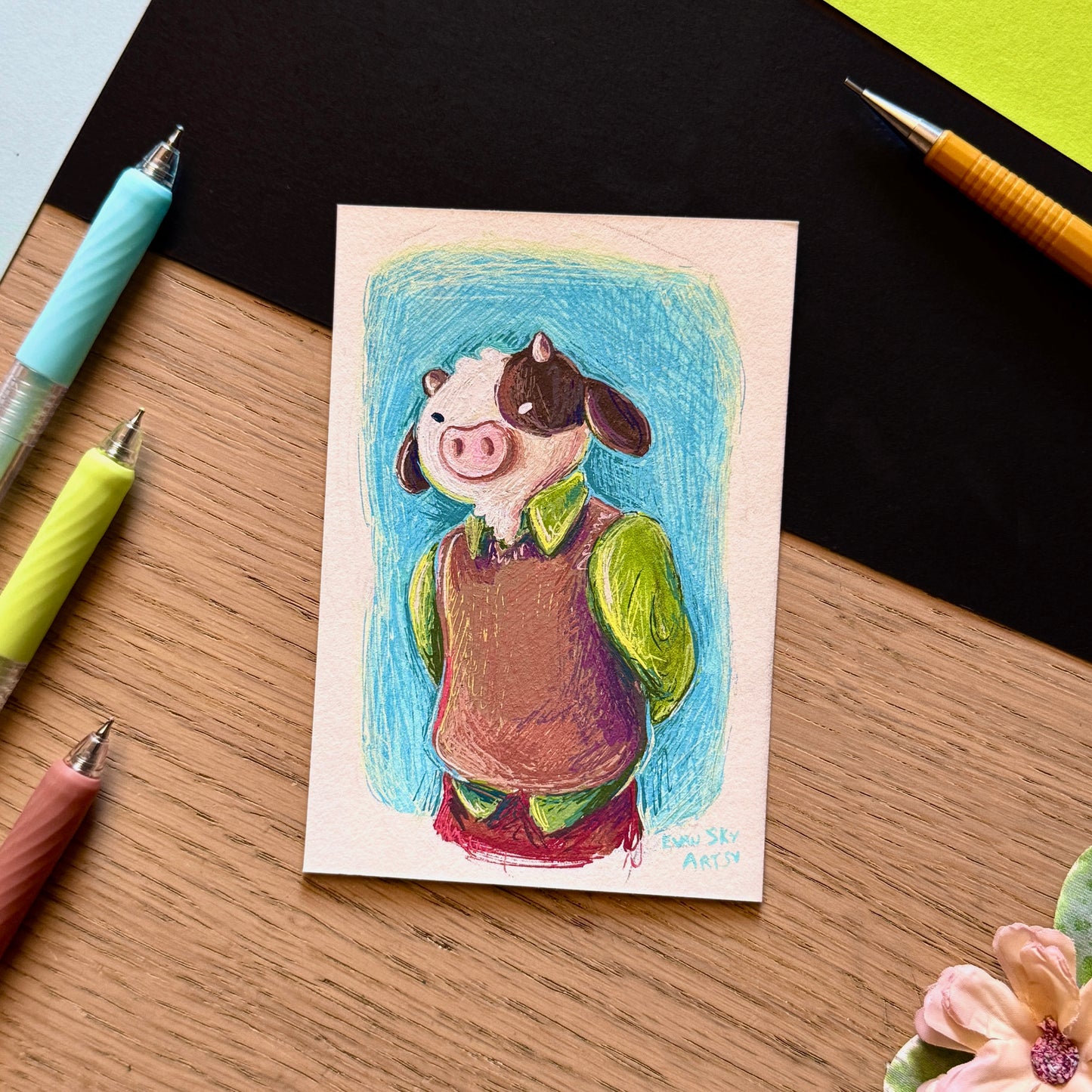 Illustration Originale: Vache Sérieuse