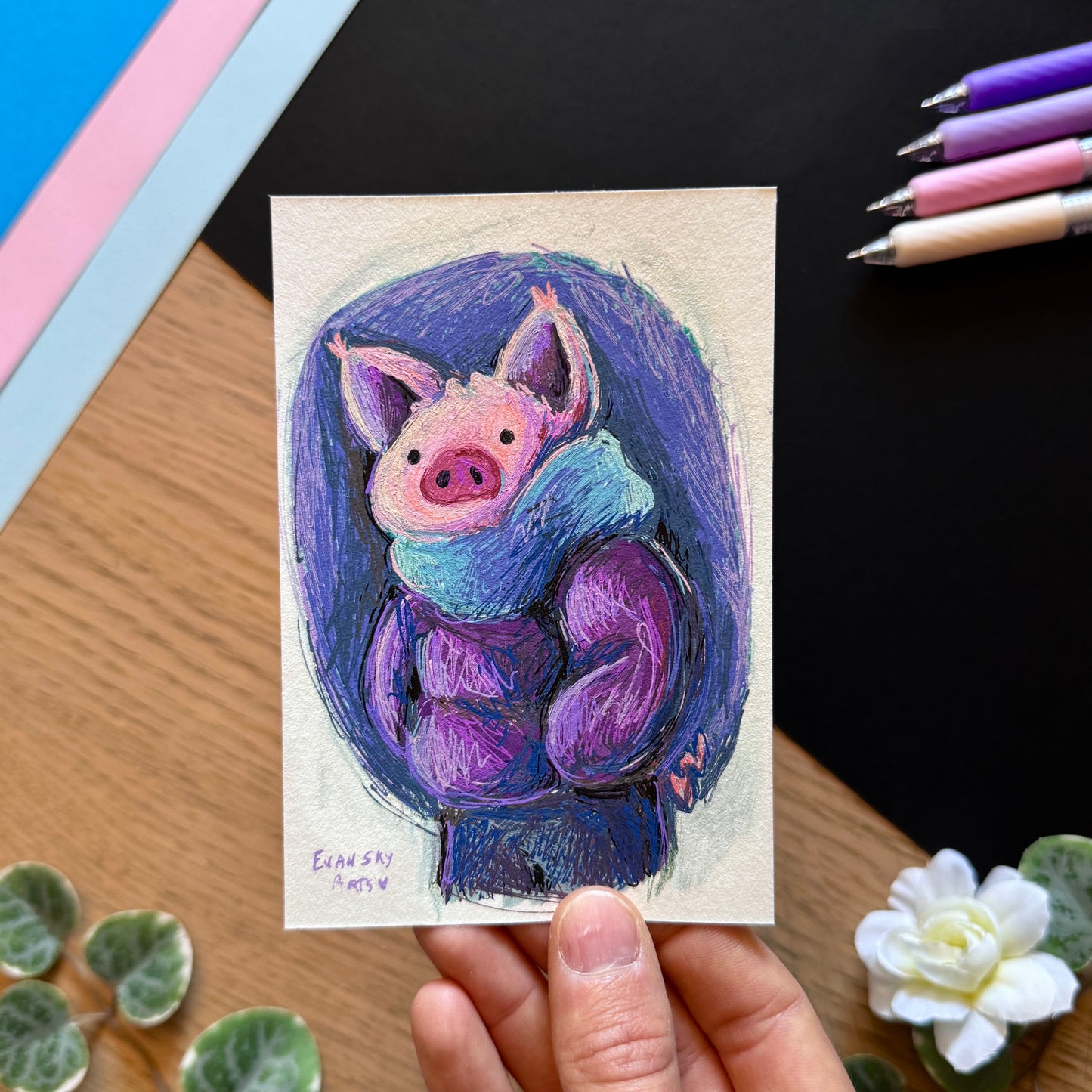 Illustration Originale: Cochon Cozy