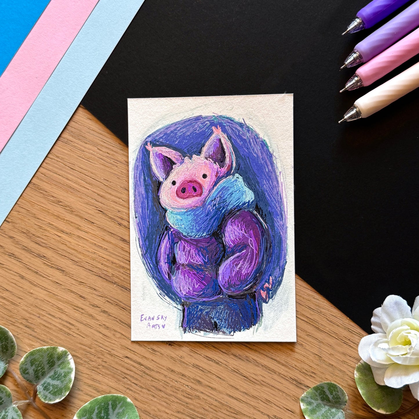 Illustration Originale: Cochon Cozy